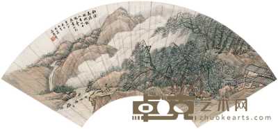 吴穀祥 1900年作 松溪高隐 扇面 18×51.5cm